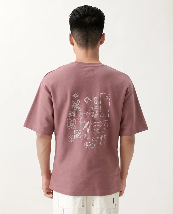 Rare Rabbit Men Oxot Dusky Pink Cotton Fabric Short Sleeve Crew Neck Embroidered T-Shirt