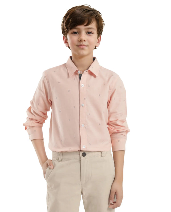 Rare Ones Kids Oxot Orange Cotton Full Sleeves Regular Collar All Over Print Regular Fit Shirt