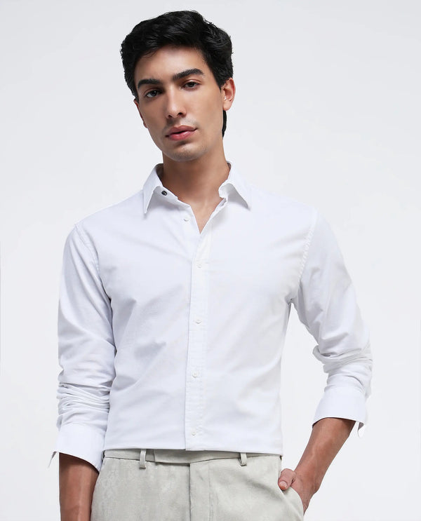 Rare Rabbit Men Oxo White Full Sleeve Collared Neck Button Closure Regular Fit Plain Shirt