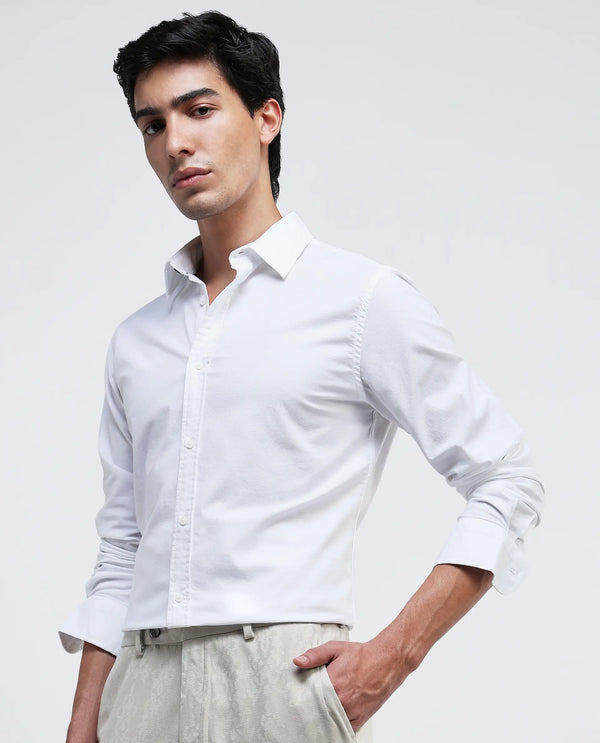 Rare Rabbit Men Oxo White Full Sleeve Collared Neck Button Closure Regular Fit Plain Shirt