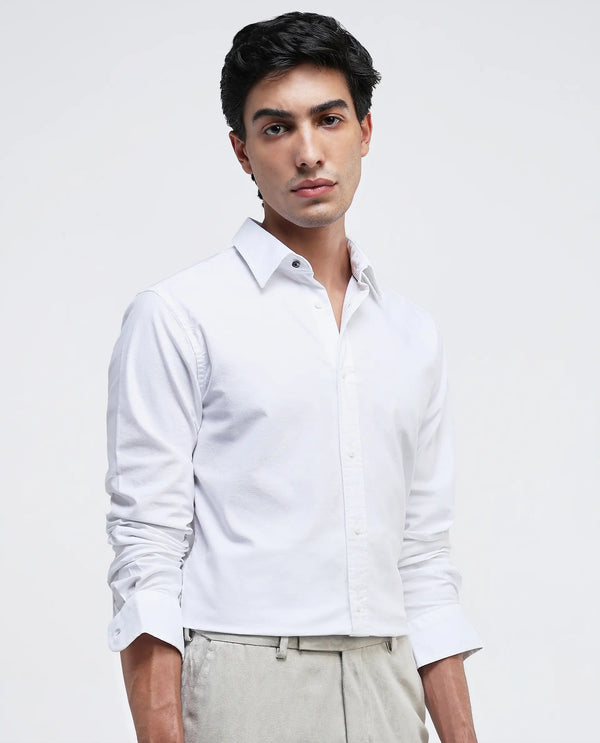 Rare Rabbit Men Oxo White Full Sleeve Collared Neck Button Closure Regular Fit Plain Shirt
