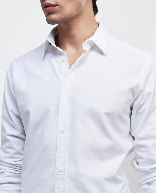 Rare Rabbit Men Oxo White Full Sleeve Collared Neck Button Closure Regular Fit Plain Shirt
