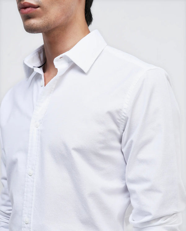 Rare Rabbit Men Oxo White Full Sleeve Collared Neck Button Closure Regular Fit Plain Shirt