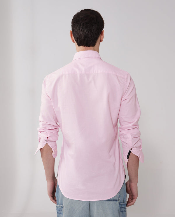 Rare Rabbit Men's Auxfo Light Pink Cotton Fabric Full Sleeves Solid Shirt