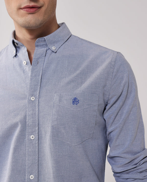 Rare Rabbit Men Oxob Dusky Blue Full Sleeve Collared Neck Button Closure Regular Fit Plain Shirt