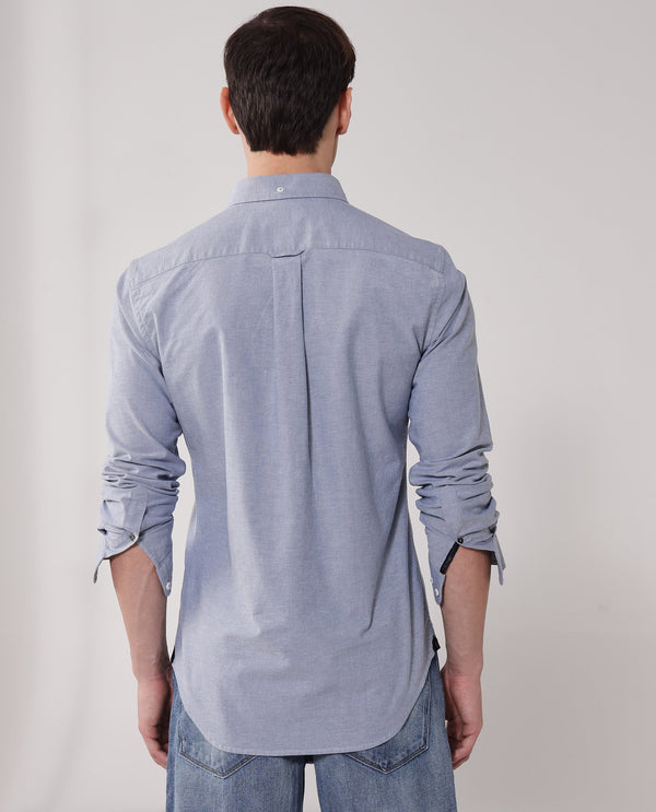Rare Rabbit Men Oxob Dusky Blue Full Sleeve Collared Neck Button Closure Regular Fit Plain Shirt