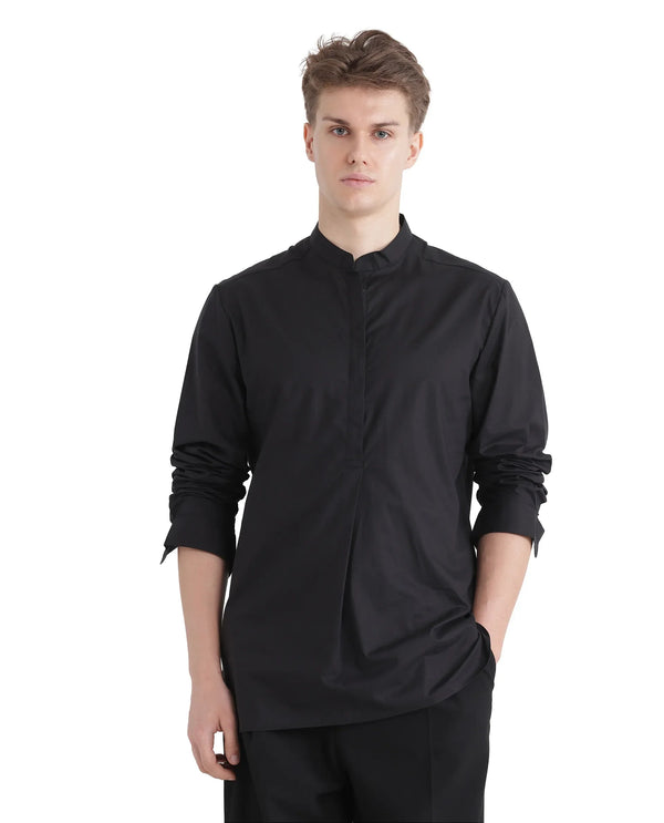 Rare Rabbit Men Pach Black Cotton Fabric Full Sleeve Mandarin Collared Button Closure Regular Fit Plain Shirt