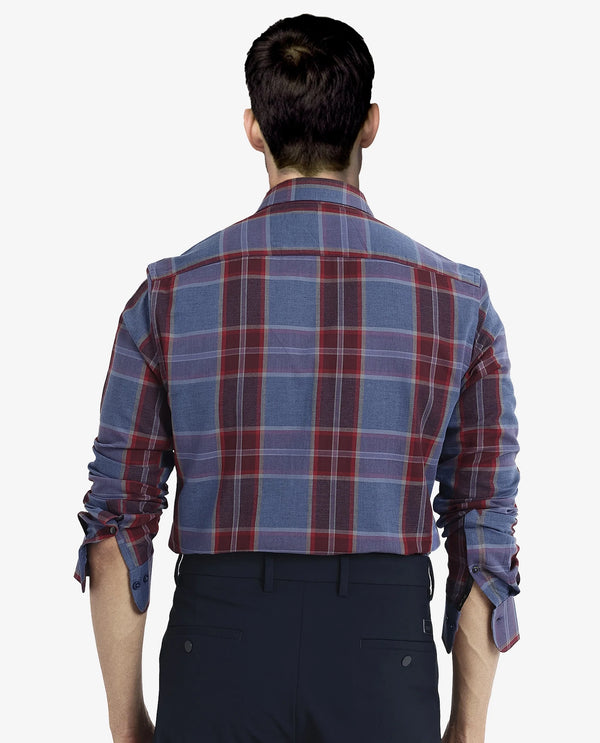 Rare Rabbit  Men's Paina Red Cotton Fabric Full Sleeves Regular Fit Twill Dupplin Checks Shirt
