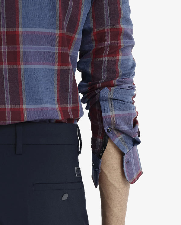 Rare Rabbit  Men's Paina Red Cotton Fabric Full Sleeves Regular Fit Twill Dupplin Checks Shirt