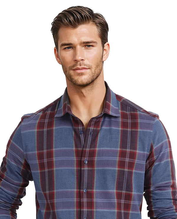 Rare Rabbit  Men's Paina Red Cotton Fabric Full Sleeves Regular Fit Twill Dupplin Checks Shirt