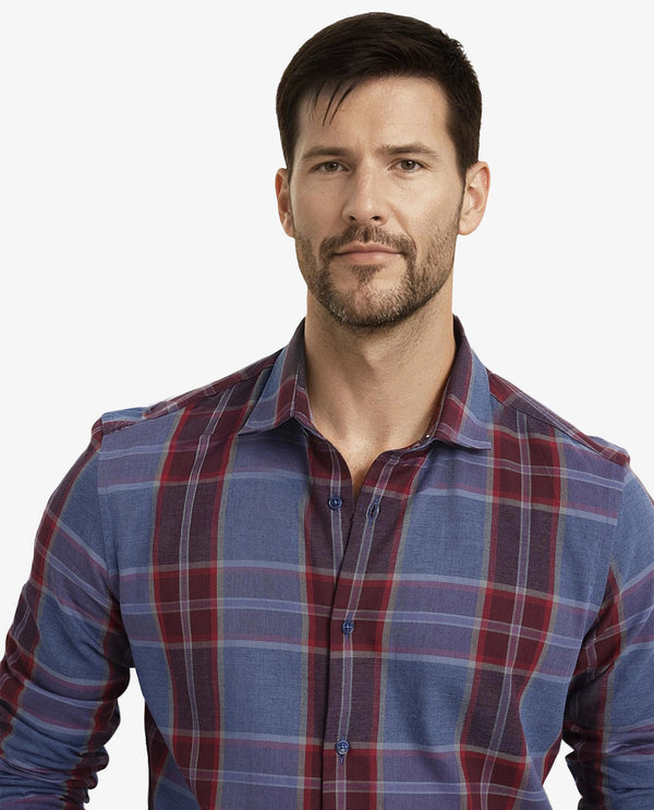 Rare Rabbit  Men's Paina Red Cotton Fabric Full Sleeves Regular Fit Twill Dupplin Checks Shirt