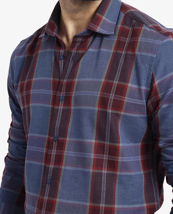 Rare Rabbit  Men's Paina Red Cotton Fabric Full Sleeves Regular Fit Twill Dupplin Checks Shirt