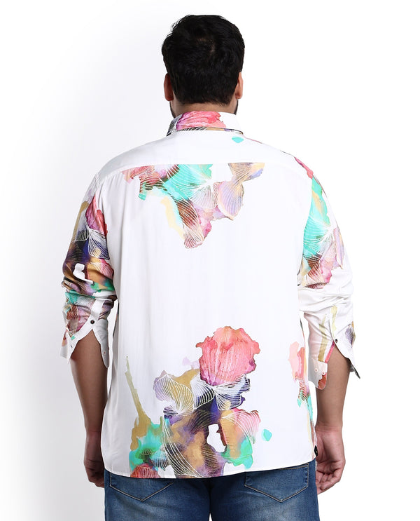 Rare Rabbit Men's Painter White Viscose Fabric Full Sleeves Abstract Print Shirt Plus Size