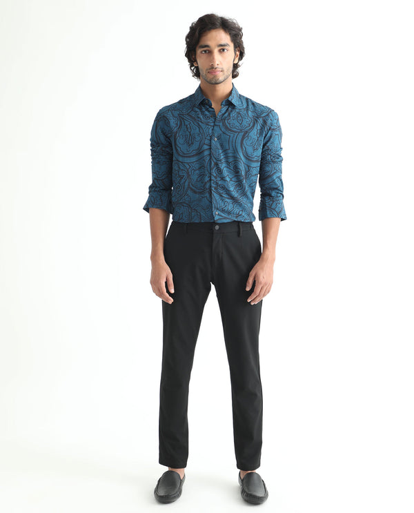 Rare Rabbit Men's Paisum Dark Blue Viscose Fabric Paisley Print Full Sleeves Shirt