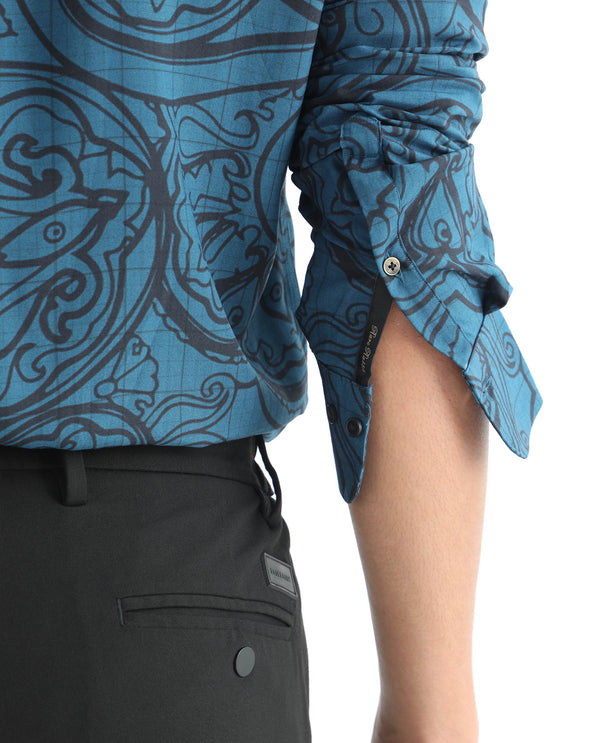 Rare Rabbit Men's Paisum Dark Blue Viscose Fabric Paisley Print Full Sleeves Shirt