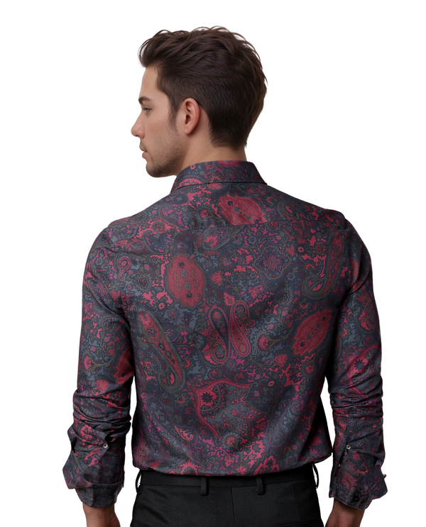 Rare Rabbit Men's Paizerr Pink Cotton Fabric Full Sleeves Paisley Print Shirt
