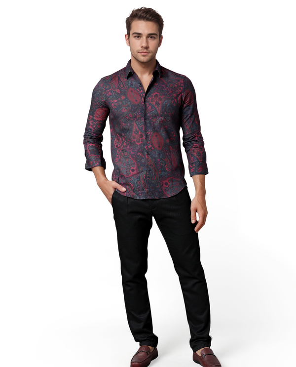 Rare Rabbit Men's Paizerr Pink Cotton Fabric Full Sleeves Paisley Print Shirt