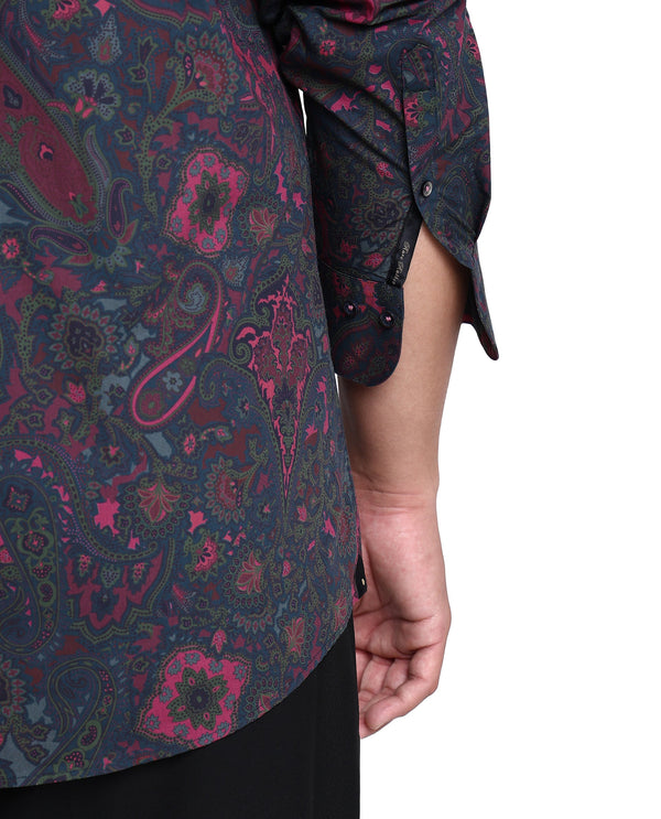 Rare Rabbit Men's Paizerr Pink Cotton Fabric Full Sleeves Paisley Print Shirt Plus Size