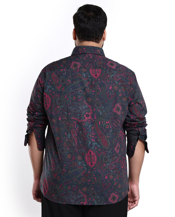 Rare Rabbit Men's Paizerr Pink Cotton Fabric Full Sleeves Paisley Print Shirt Plus Size