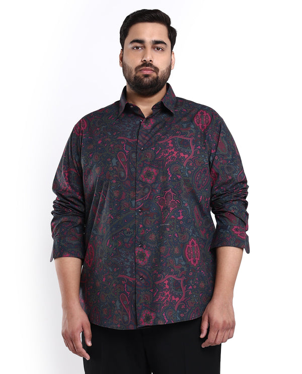Rare Rabbit Men's Paizerr Pink Cotton Fabric Full Sleeves Paisley Print Shirt Plus Size