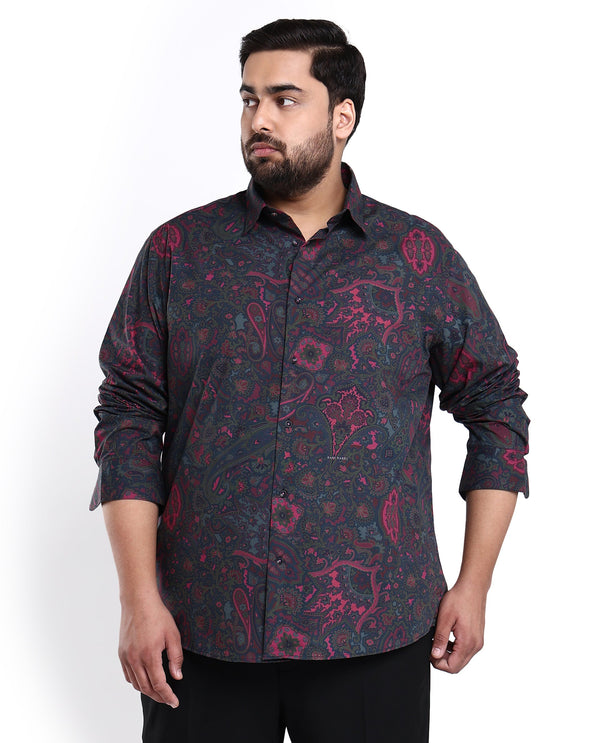 Rare Rabbit Men's Paizerr Pink Cotton Fabric Full Sleeves Paisley Print Shirt Plus Size