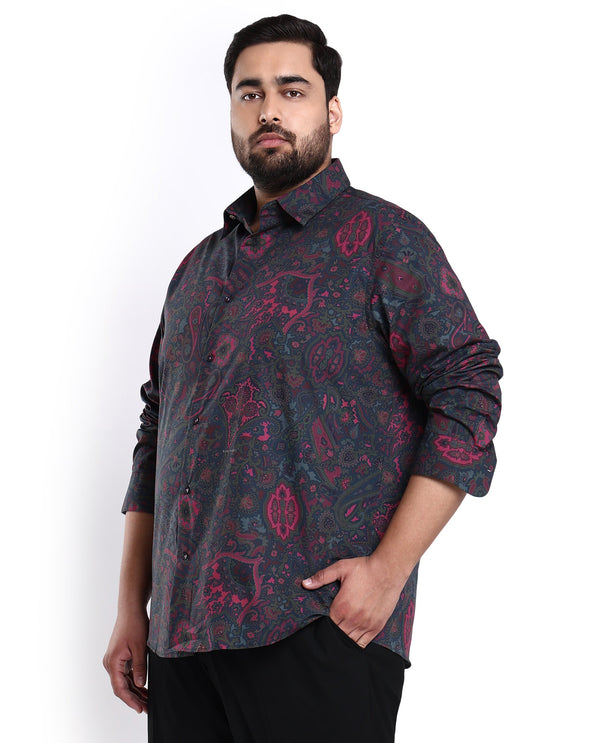 Rare Rabbit Men's Paizerr Pink Cotton Fabric Full Sleeves Paisley Print Shirt Plus Size