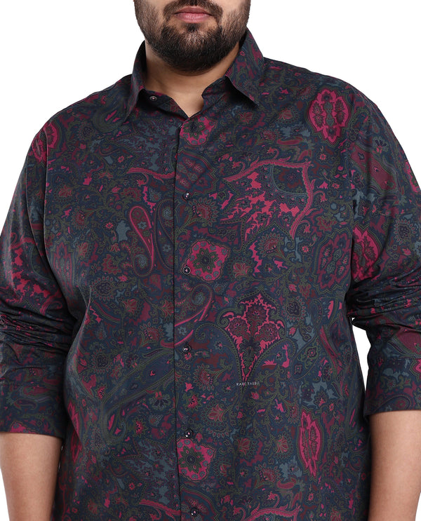 Rare Rabbit Men's Paizerr Pink Cotton Fabric Full Sleeves Paisley Print Shirt Plus Size