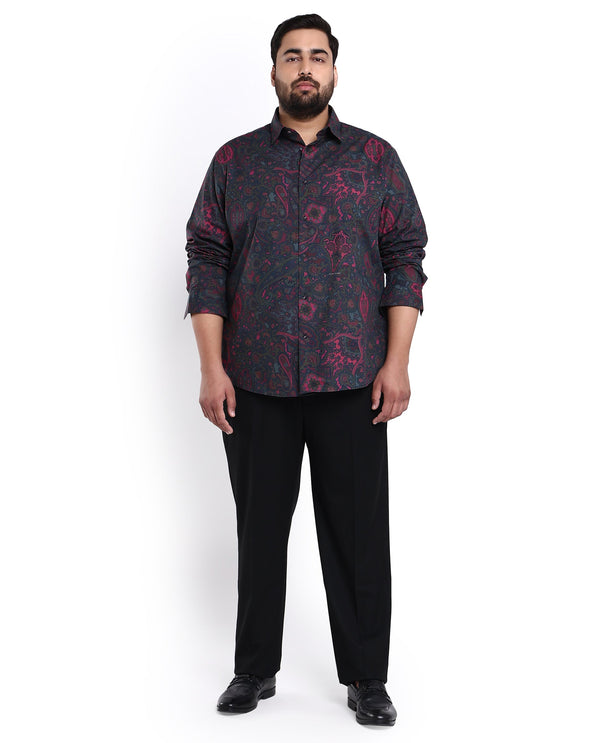 Rare Rabbit Men's Paizerr Pink Cotton Fabric Full Sleeves Paisley Print Shirt Plus Size