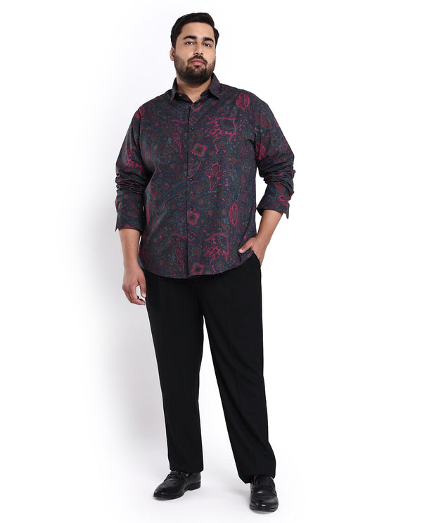 Rare Rabbit Men's Paizerr Pink Cotton Fabric Full Sleeves Paisley Print Shirt Plus Size