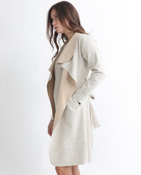 Rareism Women Palmer 1 Beige Polyester Fabric Full Sleeves Solid Collarless Jacket
