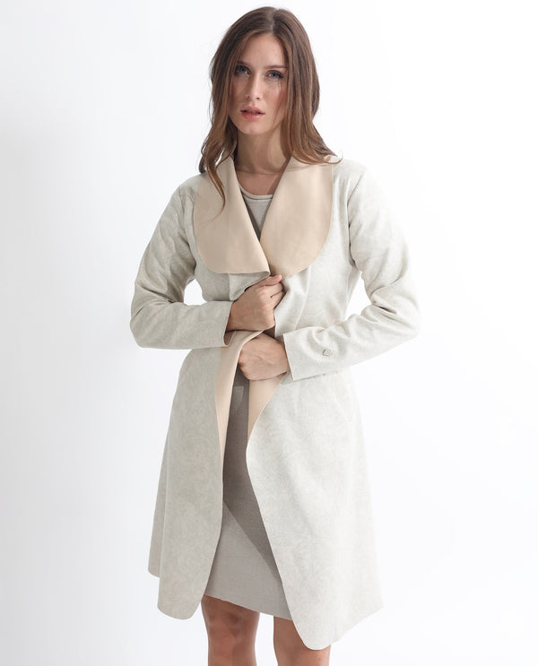 Rareism Women Palmer 1 Beige Polyester Fabric Full Sleeves Solid Collarless Jacket