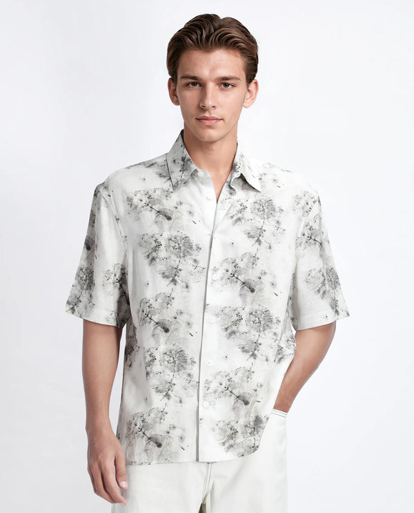 Rare Rabbit Men's Palmz White Cotton Fabric Short Sleeve Collared Neck Button Closure Floral Print Shirt