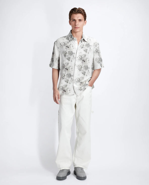 Rare Rabbit Men's Palmz White Cotton Fabric Short Sleeve Collared Neck Button Closure Floral Print Shirt