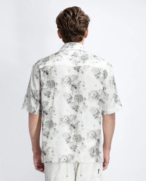 Rare Rabbit Men's Palmz White Cotton Fabric Short Sleeve Collared Neck Button Closure Floral Print Shirt