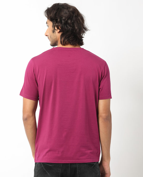 Rare Rabbit Men's Palp Dark Pink Crew Neck Half Sleeves Regular Fit Embroidered Logo Branding T-Shirt
