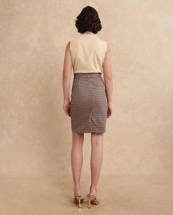 Rareism Women Paltiu Brown Checkered Skirt