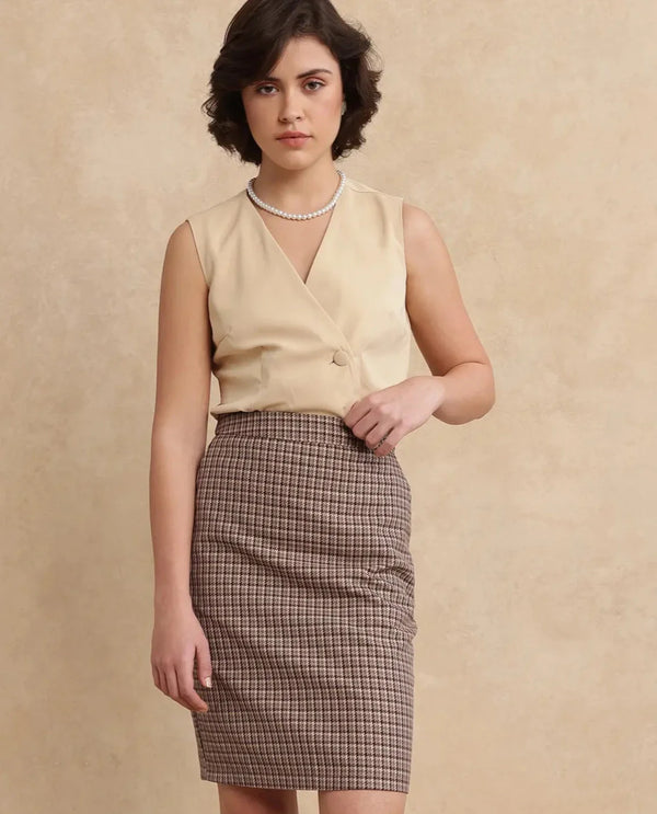Rareism Women Paltiu Brown Checkered Skirt
