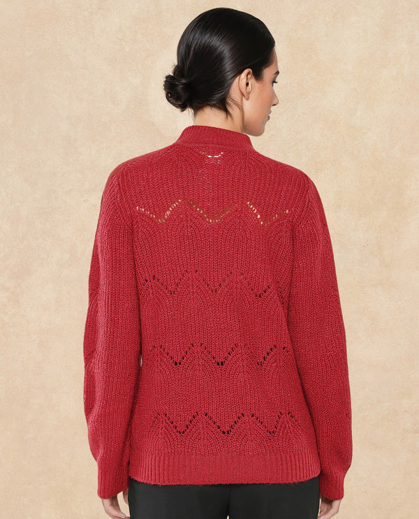 Rareism Women Pandora Maroon Relaxed Fit Plain Sweater