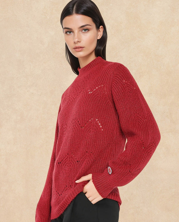 Rareism Women Pandora Maroon Relaxed Fit Plain Sweater