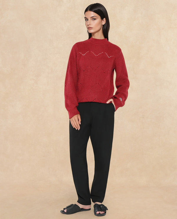 Rareism Women Pandora Maroon Relaxed Fit Plain Sweater