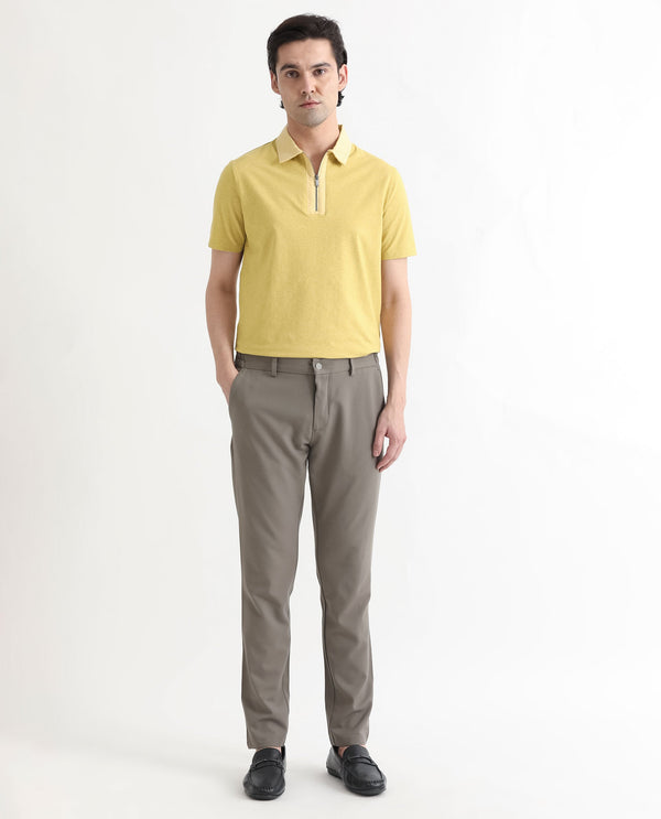 Rare Rabbit Men's Panel Yellow Cotton Fabric Collared Neck Zipper Closure Half Sleeves Melange Polo T-Shirt