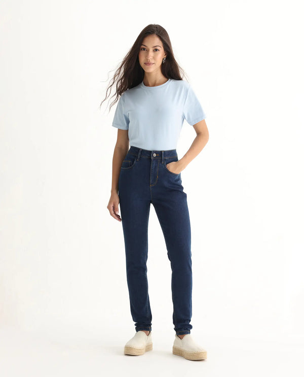 Rareism Women Pansy Navy Cotton Viscose Fabric Mid Rise Solid Slim Fit Ankle Length Jeans