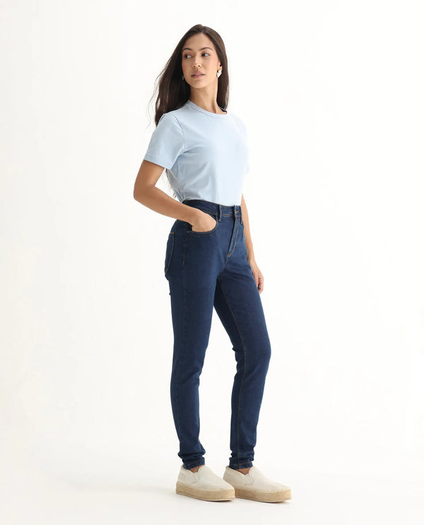 Rareism Women Pansy Navy Cotton Viscose Fabric Mid Rise Solid Slim Fit Ankle Length Jeans