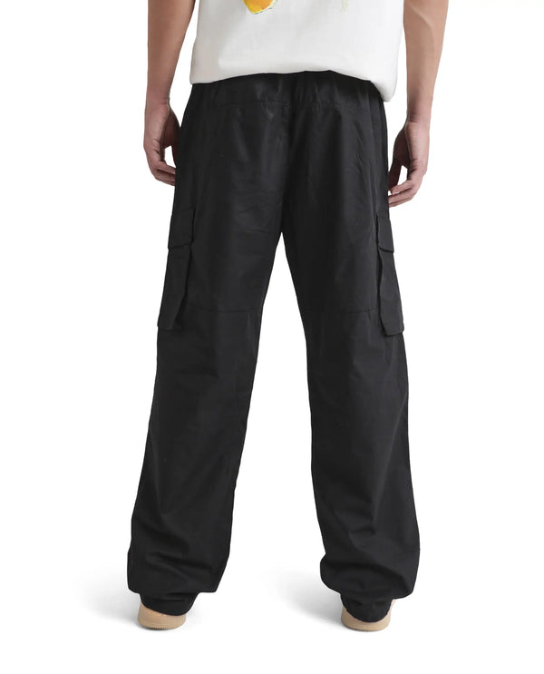 Rare Rabbit Men's Parc Black Parachute Fabric Regular Fit Multipocketed Cargo Style Trouser