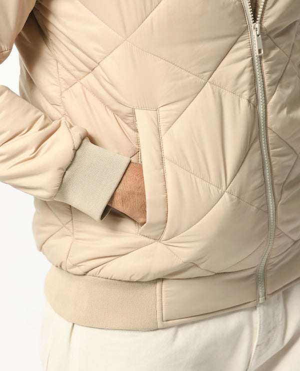 Rare Rabbit Men's Parco Dark Beige Diamond Quilted Hooded Puffer Jacket