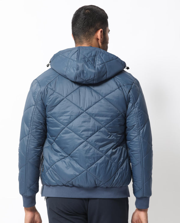 Rare Rabbit Men's Parco Dark Blue Diamond Quilted  Hooded Puffer Jacket