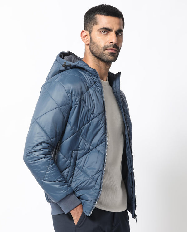 Rare Rabbit Men's Parco Dark Blue Diamond Quilted  Hooded Puffer Jacket