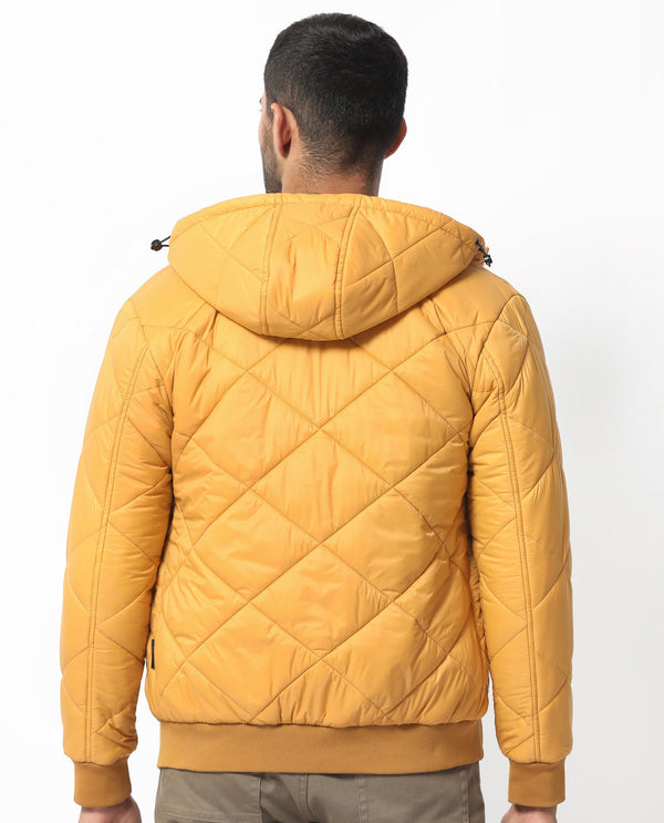 Rare Rabbit Men's Parco Yellow Diamond Quilted Hooded Puffer Jacket
