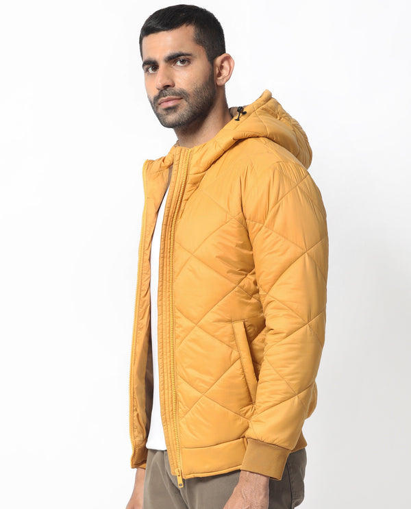 Rare Rabbit Men's Parco Yellow Diamond Quilted Hooded Puffer Jacket
