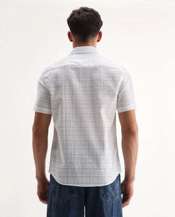 Rare Rabbit Men'S Parcor White Cotton Fabric Half Sleeve Collared Neck Checked Shirt
